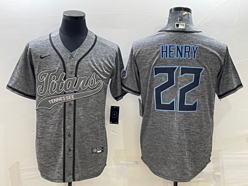 Men's Tennessee Titans #22 Derrick Henry Gray With Patch Cool Base Stitched Baseball Jersey